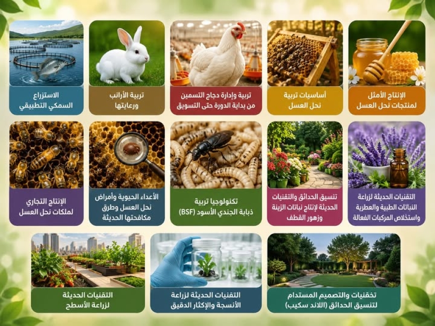 دورات تدريبية تطبيقية ومتخصصة في مجالات الإنتاج الزراعي والحيواني والتقنيات الحديثة